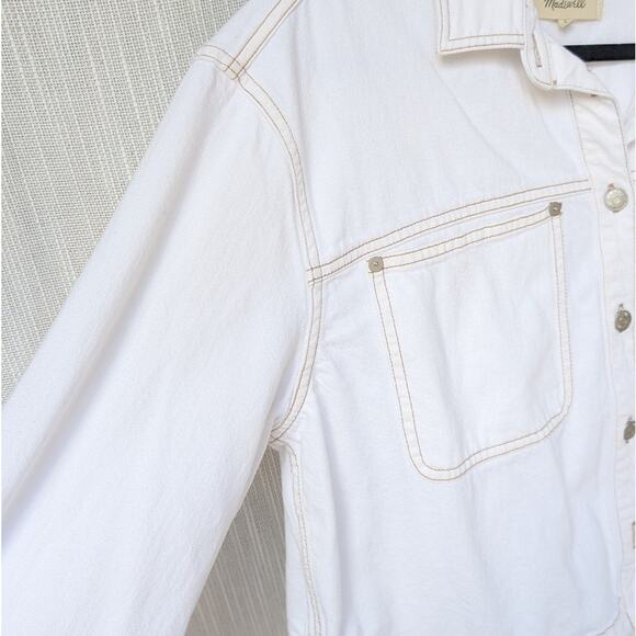 Madewell Denim Long-Sleeve Crop Shirt in Tile White, size L - Picture 6 of 8